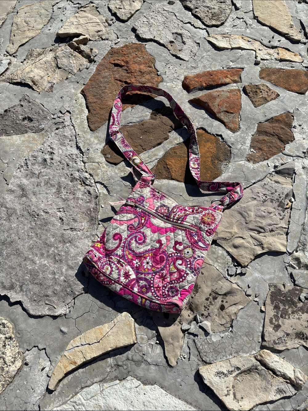 Vera Bradley Pink Paisley Crossbody Shoulder Bag - Quilted Fabric